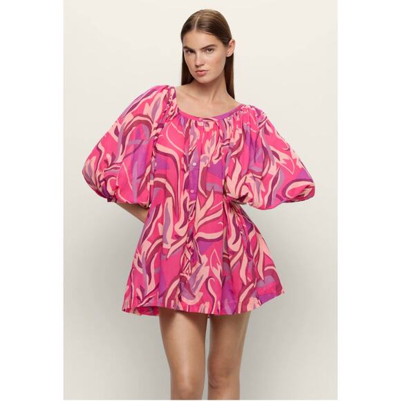 NWOT MIKOH Astrid Cotton Mini Dress in  Psychedelic Pink Size Medium - Picture 1 of 7